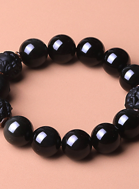 天然黑曜石三合六合生肖男女手链