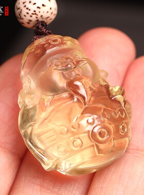 黄水晶小财神手机挂件吊坠财神爷