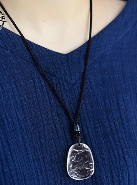 白水晶牛钱纳宝吊坠牛鼠六合项链