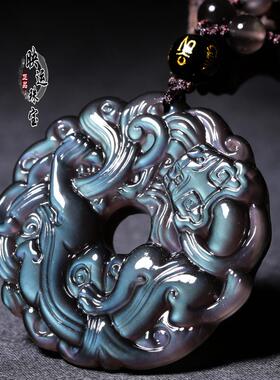 天然黑曜石貔貅吊坠同心圆扣男女