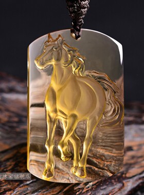 黄水晶马吊坠马到成功无事牌挂件