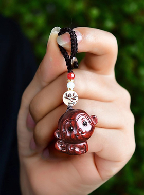 檀木生肖猴子吊坠钥匙扣手机挂件