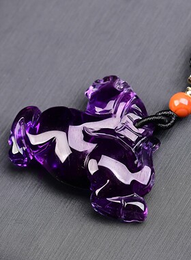 紫水晶属马吊坠马到成功双面立体
