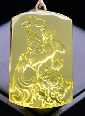 黄水晶凤凰吊坠凤凰牡丹火鸟挂件