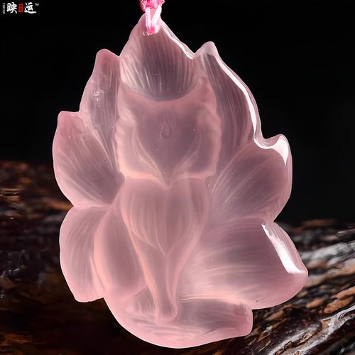 大颗天然粉水晶九尾狐吊坠粉晶狐狸项链男女饰品礼物桃花情侣配饰 - 图1