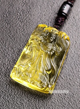 黄水晶正身浪花盘龙海神妈祖吊坠