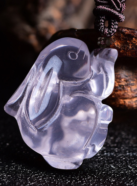 天然粉水晶小兔子生肖吊坠钥匙扣