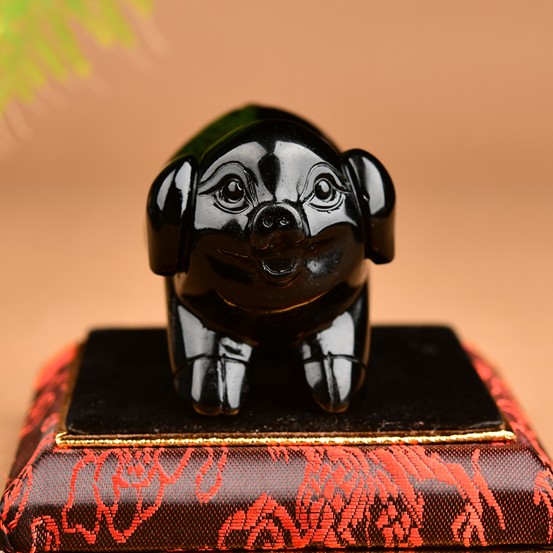 天然黑水晶黑曜石猪摆件黑色生肖小猪工艺品黑耀石办公室吉祥物 - 图3