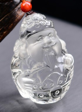 白水晶财神爷吊坠招财进宝佛像牌