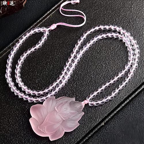 大颗天然粉水晶九尾狐吊坠粉晶狐狸项链男女饰品礼物桃花情侣配饰 - 图3