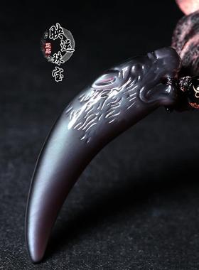 蓝眼黑曜石狼牙吊坠项链男士礼物