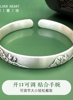 纯银9999古法荷花银手镯2026新款