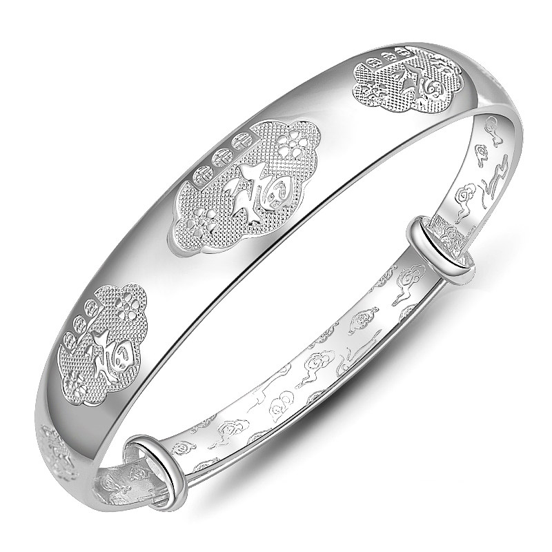银意坊纯银女送妈妈龙凤老人银手镯 银意坊手镯