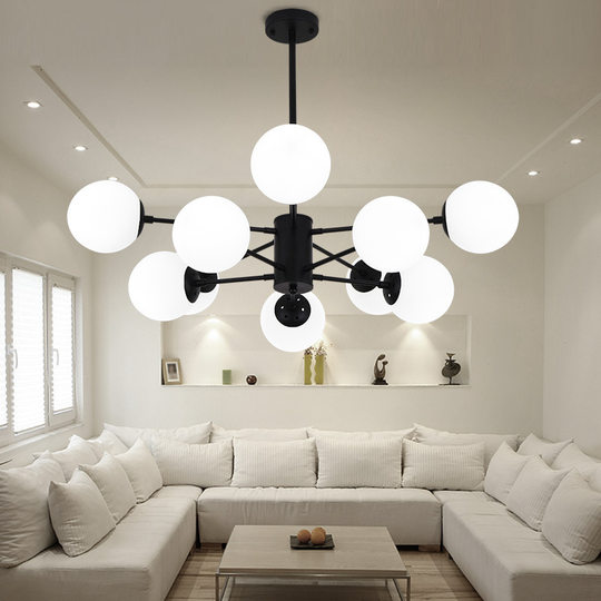 美式小吊灯 6头8头12 创意小球黑白配套灯具配件led变光灯泡灯罩