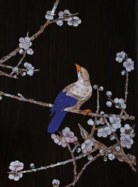 大红酸枝螺钿嵌百宝喜上眉梢对屏装饰挂画彩贝贝雕红木送礼工艺品