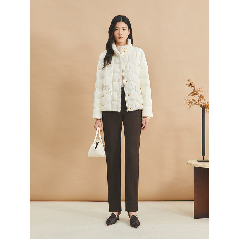 YINER音儿专选女装秋季法式短款轻薄保暖水貂毛包边立领羽绒服,淘宝优惠券,粉丝福利购,淘宝优惠卷