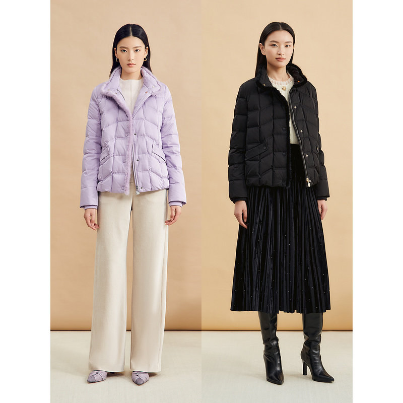 YINER音儿专选女装秋季法式短款轻薄保暖水貂毛包边立领羽绒服,淘宝优惠券,粉丝福利购,淘宝优惠卷