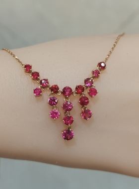 缅甸天然无烧红尖晶石手链18k金镶嵌项链