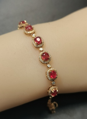 缅甸天然无烧绝地武士尖晶石手链18k金镶嵌钻石