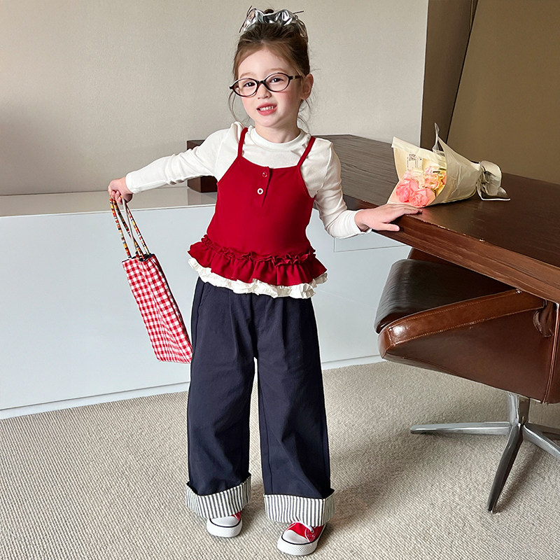 栀了成长记童装女童韩版休闲撞色直筒裤春秋新款儿童百搭卷边裤子,淘宝优惠券,粉丝福利购,淘宝优惠卷