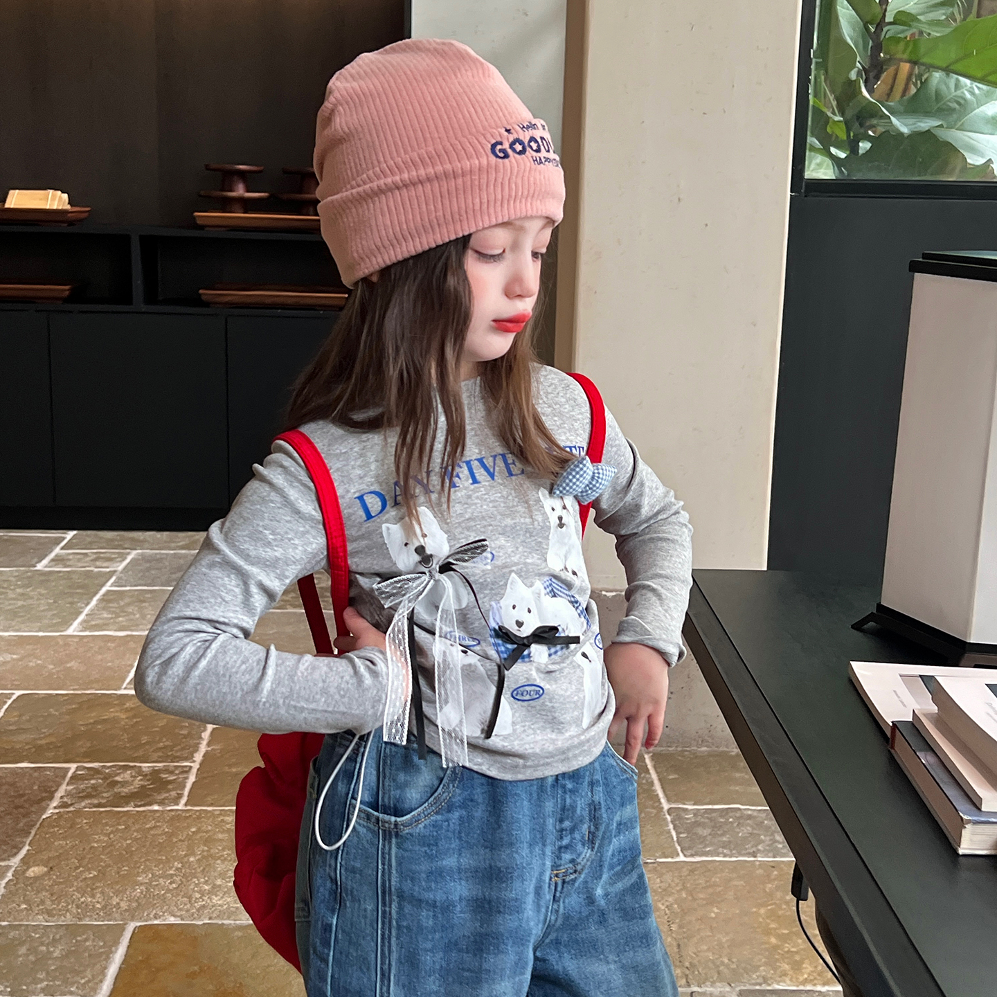 栀了成长记童装女童立体蝴蝶结韩版上衣秋季儿童宝宝长袖抽绳T恤 - 图2