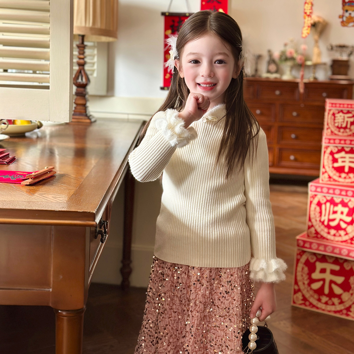 栀了成长记童装女童半高领坑条保暖针织衫冬装儿童洋气百搭打底衫,淘宝优惠券,粉丝福利购,淘宝优惠卷