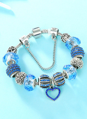 跨境亚马逊wish货源欧美电商新款Diy创意水晶爱心吊饰女士银手链