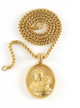 跨境新款时尚百搭不锈钢项链欧美个性时尚钛钢吊坠18k金饰品