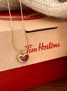 通体钛钢冷淡风红色爱心项链女气质滴釉感轻奢配饰