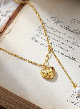 欧美ins轻奢风几何爱心吊坠链条拼接项链长款流苏贝珠不锈钢耳饰