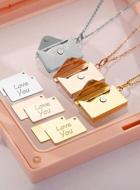 欧美跨境情书项链女 diy刻字时尚钛钢信封毛衣链 锁骨链吊坠饰品