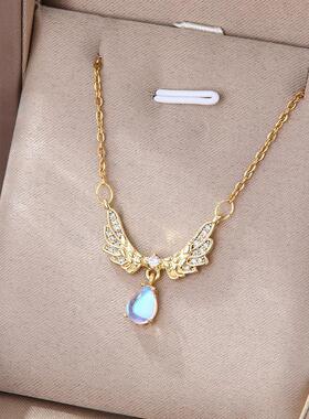 韩版设计天使翅膀项链钛钢女不褪色小众气质网红锁骨项饰品链