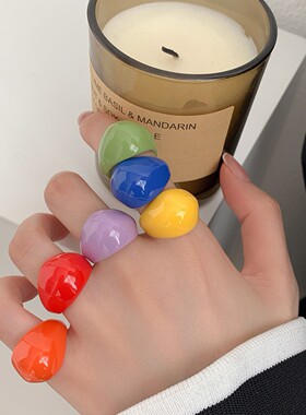 韩国小众设计树脂水珠戒指小胖墩戒指个性冷淡风指环男女通用