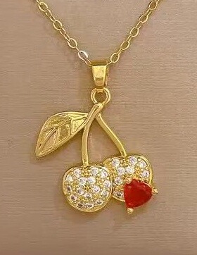 2025秋季新款跨境钛钢项链  女红色樱桃爱心轻奢气质华丽满钻项链