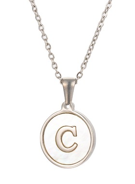 ins跨境钢色圆形贝壳不锈钢字母吊坠欧美钛钢英文大写字母项链女