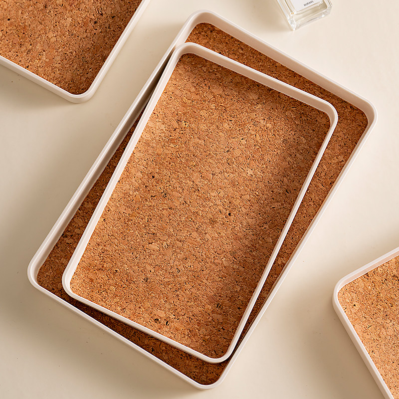 onlycook 软木底ins风托盘长方形餐盘茶盘客厅水杯收纳零食水果盘 - 图1