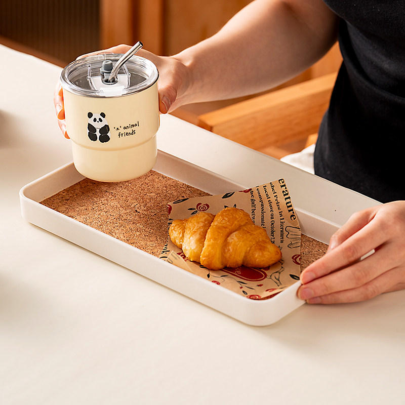 onlycook 软木底ins风托盘长方形餐盘茶盘客厅水杯收纳零食水果盘 - 图2