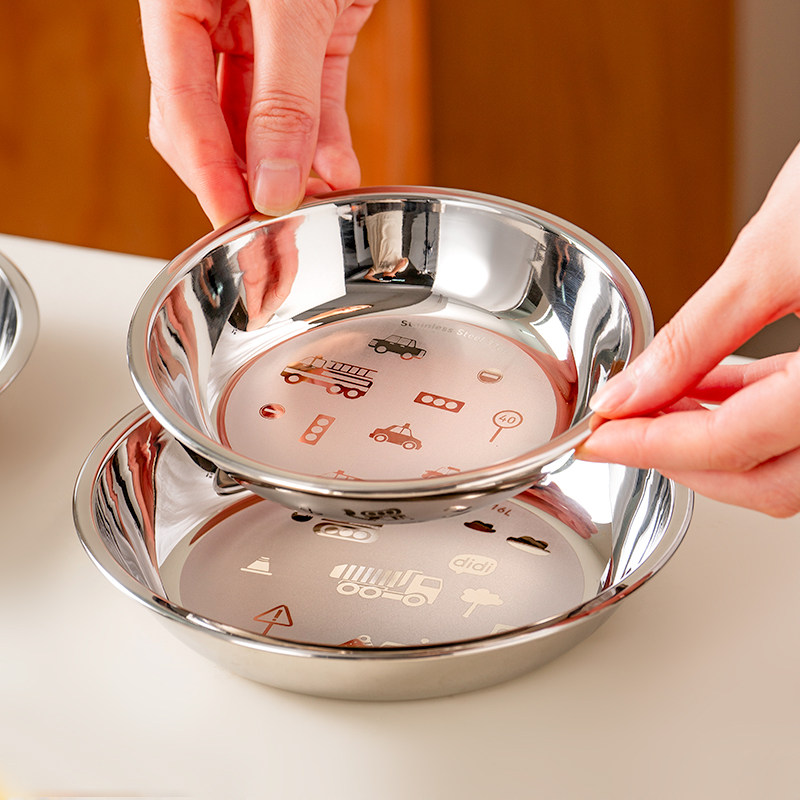 onlycook辅食儿童餐盘316L不锈钢圆盘宝宝防摔吃饭盘子水果盘餐具,淘宝优惠券,粉丝福利购,淘宝优惠卷