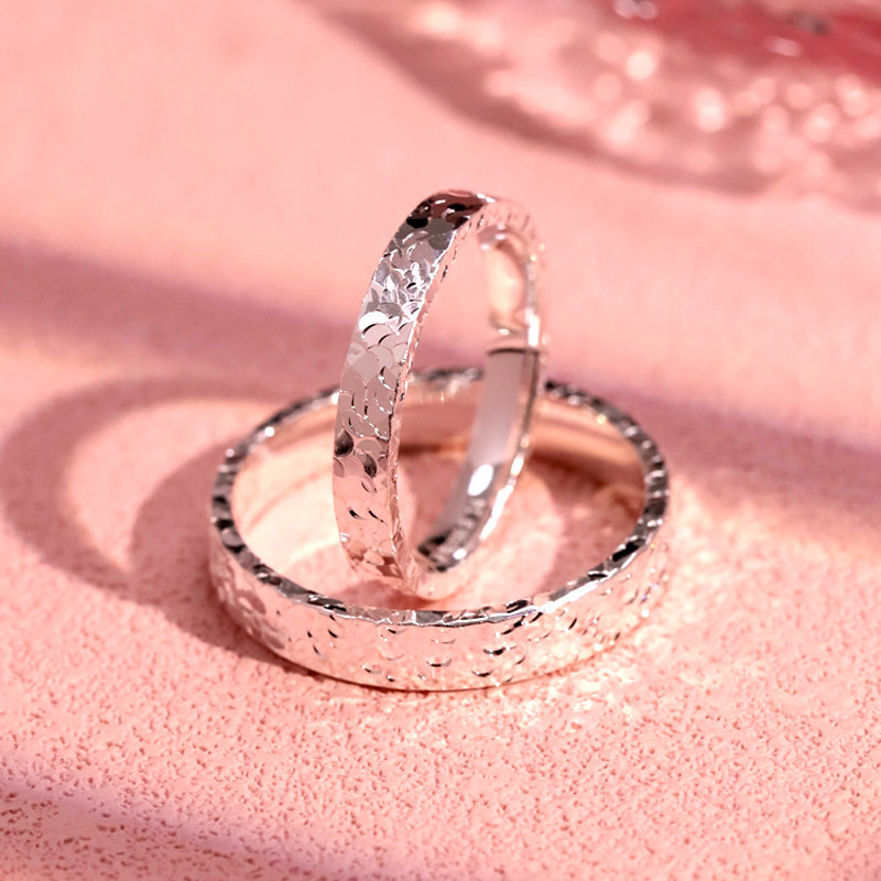 Capas 9999 sterling silver crushed ice couple ring sparkling
