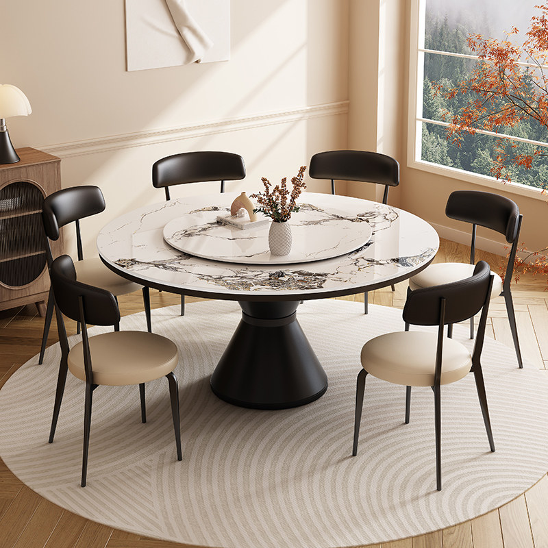 圆形岩板餐桌椅2025新款轻奢家用圆桌10人商用饭桌大理石旋转圆盘,淘宝优惠券,粉丝福利购,淘宝优惠卷