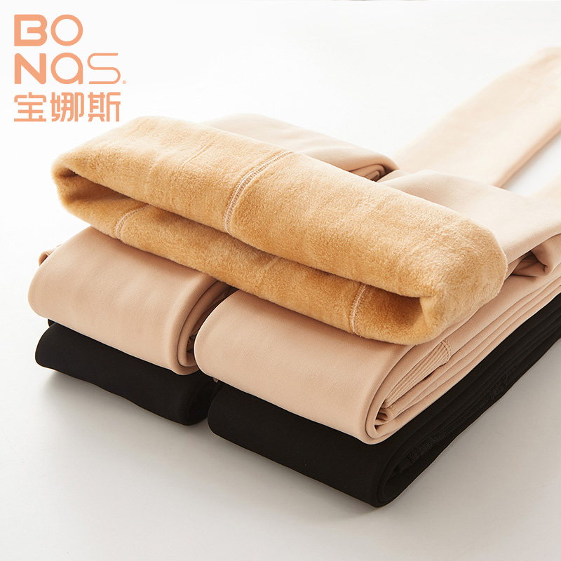 宝娜斯服饰旗舰店宝娜斯春秋款290G加绒加厚打底裤女黑肉色保暖秋裤连裤袜外穿裸感1