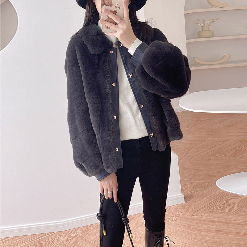秋冬丹麦貂毛皮草外翻领加厚棉服 宏诚服饰短外套