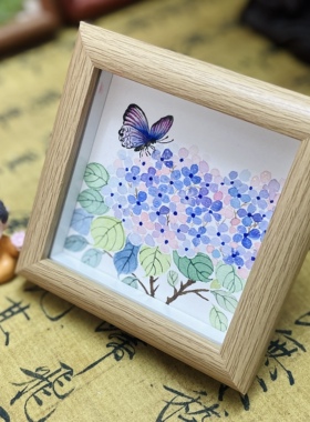 纯手绘花卉荷花绣球芙蓉国画带框摆台客厅卧室装饰画送礼伴手礼