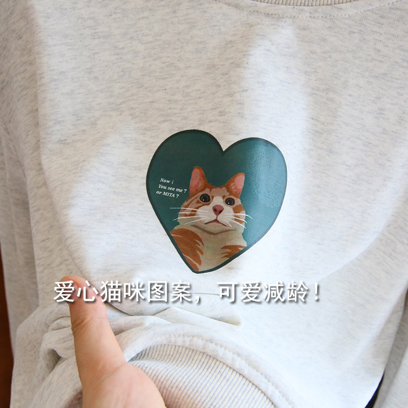 可爱猫咪图案卫衣女宽松薄款套头上衣外套 热品库 性价比省钱购