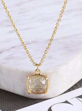 欧美简约风时尚大气减龄镀金透明几何正方形土星吊坠锁骨链项链女