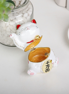 珐琅彩工艺礼品合金首饰盒招财猫摆件创意家居风水摆件乔迁礼物