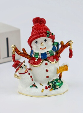 珐琅彩夜光雪人装饰盒创意家居小摆件圣诞节礼物金属工艺品摆件