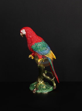 珐琅彩满钻金刚鹦鹉招财摆件