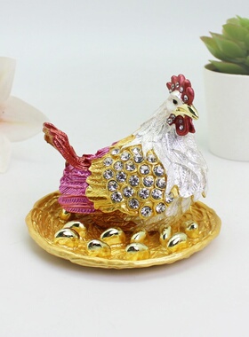 合金招财摆件母鸡生蛋首饰盒珐琅工艺招财摆件新居装饰婚庆摆件