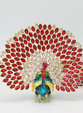 金属工艺品珐琅彩大开屏孔雀软装家居饰品客厅书房风水创意小摆件